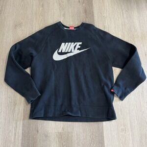 Vintage Y2K Nike Black Big Swoosh Pullover‎ Fleece Sweatshirt Size XXL